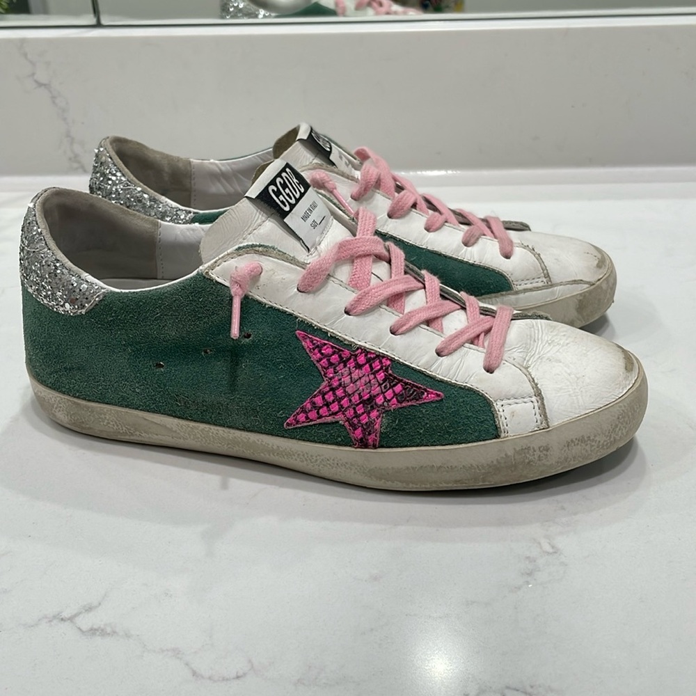 Golden Goose size 39 Green, pink, & glitter